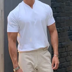 Best OUKU Men's T Shirt Short Sleeve V Neck Summer Plain Sports Fashion Lightweight Classic Style Vacation Casual Holiday Black White Pink Top Tee for Men
