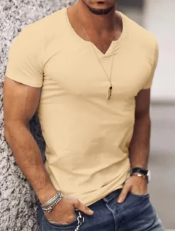 Discount OUKU Men's T Shirt Short Sleeves V Neck Summer Plain Streetwear Stylish Modern Style Vacation Going out Casual Daily Black White Pink Top Tee for Men