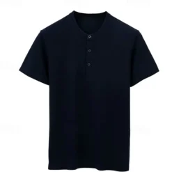 Best OUKU Men's T Shirt Short Sleeve Solid Daily Casual Button Up Quick Dry Henley School Outdoor Vacation All Seasons Dark Grey Black White Henley T-Shirt