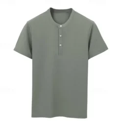Best OUKU Men's T Shirt Short Sleeve Solid Daily Casual Button Up Quick Dry Henley School Outdoor Vacation All Seasons Dark Grey Black White Henley T-Shirt