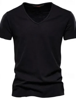 Discount OUKU Men's T shirt Short Sleeve Solid Color V-neck Casual Daily Tops Basic Casual / Summer