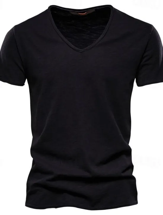 Discount OUKU Men's T shirt Short Sleeve Solid Color V-neck Casual Daily Tops Basic Casual / Summer