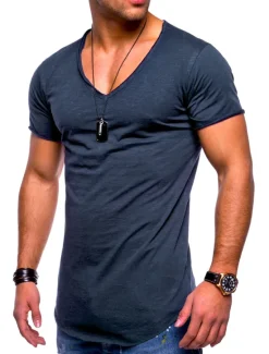Discount OUKU Men's T shirt Short Sleeve Solid Color V-neck Casual Daily Tops Basic Casual / Summer