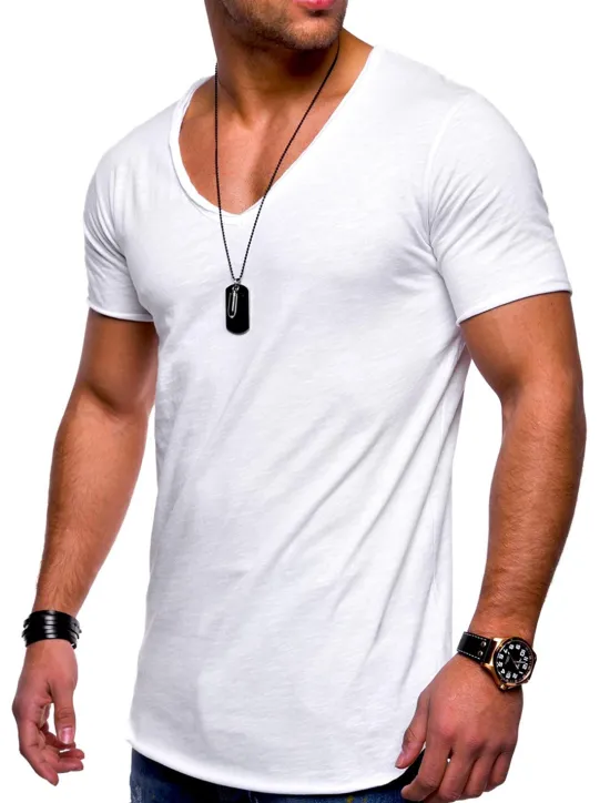 Discount OUKU Men's T shirt Short Sleeve Solid Color V-neck Casual Daily Tops Basic Casual / Summer
