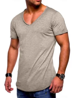 Discount OUKU Men's T shirt Short Sleeve Solid Color V-neck Casual Daily Tops Basic Casual / Summer