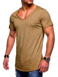 Discount OUKU Men's T shirt Short Sleeve Solid Color V-neck Casual Daily Tops Basic Casual / Summer