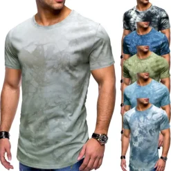 Hot OUKU Men's T Shirt Short Sleeve Crew Neck Summer Tie Dye Fashion Classic Comfortable Street Casual Sports Black Blue Dusty Blue Top Tee for Men
