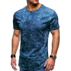 Hot OUKU Men's T Shirt Short Sleeve Crew Neck Summer Tie Dye Fashion Classic Comfortable Street Casual Sports Black Blue Dusty Blue Top Tee for Men