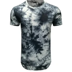 Hot OUKU Men's T Shirt Short Sleeve Crew Neck Summer Tie Dye Fashion Classic Comfortable Street Casual Sports Black Blue Dusty Blue Top Tee for Men