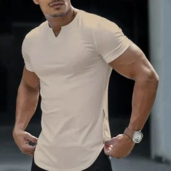 Sale OUKU Men's T Shirt Short Sleeve V Neck Summer Plain Fashion Classic Comfortable V Neck Street Casual Sports Black White Dark Navy Top Tee for Men