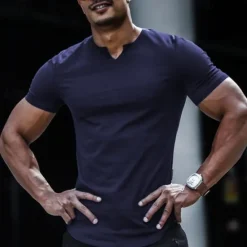 Sale OUKU Men's T Shirt Short Sleeve V Neck Summer Plain Fashion Classic Comfortable V Neck Street Casual Sports Black White Dark Navy Top Tee for Men