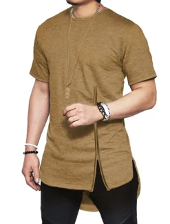 OUKU Men's T Shirt Short Sleeve Crew Neck Summer Plain Fashion Lightweight Muscle Zipper Asymmetric Vacation Casual Holiday Black White Top Tee for Men