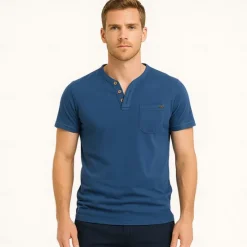 New OUKU Men's T Shirt Short Sleeve V Neck Summer All Seasons Solid Color Daily Casual Daily Casual Pocket V Neck Vacation Causal Casual Light Blue Black White Top Tee for Men