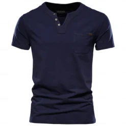 New OUKU Men's T Shirt Short Sleeve V Neck Summer All Seasons Solid Color Daily Casual Daily Casual Pocket V Neck Vacation Causal Casual Light Blue Black White Top Tee for Men
