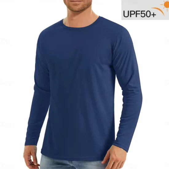 New OUKU Men's T Shirt Sun Protection T-shirts Long Sleeve Crew Neck Summer Spring & Fall Solid Color Active Crewneck Outdoor Casual Athleisure Dark Grey Navy Black Top Tee for Men