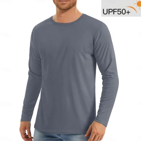 New OUKU Men's T Shirt Sun Protection T-shirts Long Sleeve Crew Neck Summer Spring & Fall Solid Color Active Crewneck Outdoor Casual Athleisure Dark Grey Navy Black Top Tee for Men