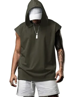 Best OUKU Men's T Shirt Tank Top Hoodie Short Sleeve Hooded Summer Plain Fashion Classic Casual Outdoor Street Casual Black White Army Green Top Tee for Men