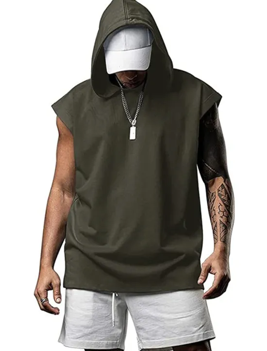 Best OUKU Men's T Shirt Tank Top Hoodie Short Sleeve Hooded Summer Plain Fashion Classic Casual Outdoor Street Casual Black White Army Green Top Tee for Men