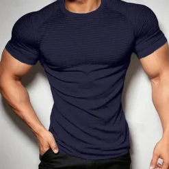 Online OUKU Men's T shirt Tee Gym Shirt Men Tops V Neck Short Sleeve Sport Casual Daily Gym Quick dry Soft Plain Black Navy Blue Activewear Fashion Basic