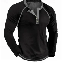 Hot OUKU Men's T shirt Tee Henley Shirt Tee Top Long Sleeve Shirt Color Block Henley Street Vacation Long Sleeve Patchwork Clothing Apparel Vintage Designer Basic
