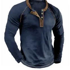 Hot OUKU Men's T shirt Tee Henley Shirt Tee Top Long Sleeve Shirt Color Block Henley Street Vacation Long Sleeve Patchwork Clothing Apparel Vintage Designer Basic