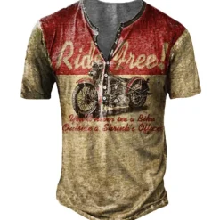 Outlet OUKU Men's T shirt Tee Henley Shirt Tee Graphic Motorcycle Henley Blue red Red Blue Purple Green 3D Print Plus Size Outdoor Casual Short Sleeve Button-Down Print Clothing Apparel Designer Stylish Retro