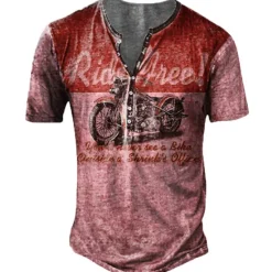 Outlet OUKU Men's T shirt Tee Henley Shirt Tee Graphic Motorcycle Henley Blue red Red Blue Purple Green 3D Print Plus Size Outdoor Casual Short Sleeve Button-Down Print Clothing Apparel Designer Stylish Retro