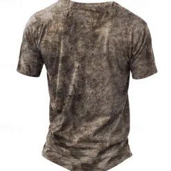 New OUKU Men's T shirt Tee Henley Shirt Graphic Skull Eagle Henley Black-White Black / Gray Black Blue Brown Street Casual Short Sleeve Button-Down Print Clothing Apparel Stylish Vintage Basic Classic