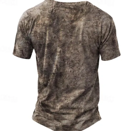 New OUKU Men's T shirt Tee Henley Shirt Graphic Skull Eagle Henley Black-White Black / Gray Black Blue Brown Street Casual Short Sleeve Button-Down Print Clothing Apparel Stylish Vintage Basic Classic