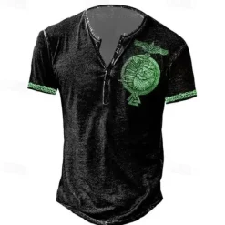 New OUKU Men's T shirt Tee Henley Shirt Graphic Skull Eagle Henley Black-White Black / Gray Black Blue Brown Street Casual Short Sleeve Button-Down Print Clothing Apparel Stylish Vintage Basic Classic