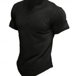 OUKU Men's T Shirt Tee Henley Top Short Sleeve Solid Color Plain Vintage Daily Buttons Henley Outdoor Casual Daily Summer Spring & Fall Black White Gray Henley T-Shirt