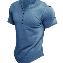 OUKU Men's T Shirt Tee Henley Top Short Sleeve Solid Color Plain Vintage Daily Buttons Henley Outdoor Casual Daily Summer Spring & Fall Black White Gray Henley T-Shirt