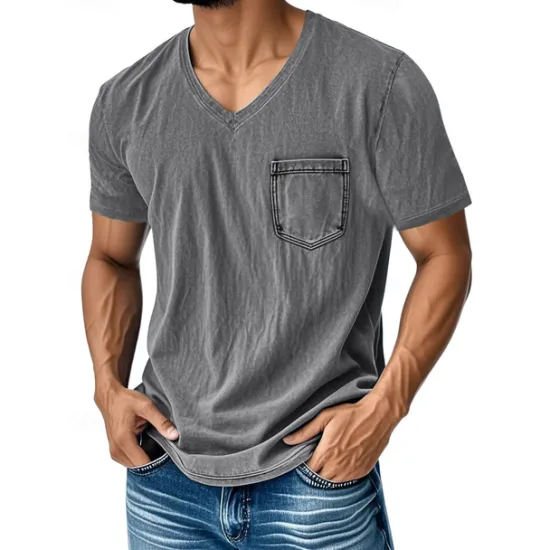 Hot OUKU Men's T Shirt Tee Short Sleeve Shirt Tee Top Short Sleeve V Neck Summer Plain Fashion Designer Basic Pocket Vacation Street Going out Black Navy Blue Blue Top Tee for Men
