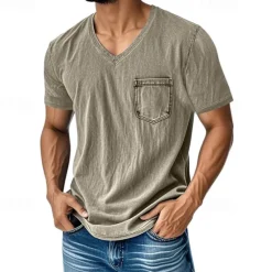 Hot OUKU Men's T Shirt Tee Short Sleeve Shirt Tee Top Short Sleeve V Neck Summer Plain Fashion Designer Basic Pocket Vacation Street Going out Black Navy Blue Blue Top Tee for Men