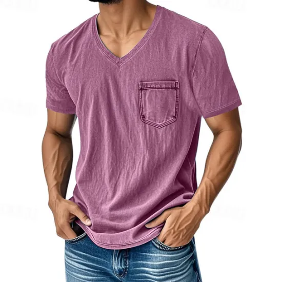 Hot OUKU Men's T Shirt Tee Short Sleeve Shirt Tee Top Short Sleeve V Neck Summer Plain Fashion Designer Basic Pocket Vacation Street Going out Black Navy Blue Blue Top Tee for Men
