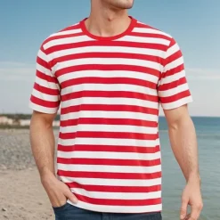 Outlet OUKU Men's T Shirt Tee Short Sleeve Shirt Tee Top Short Sleeve Crew Neck Spring & Summer Striped Fashion Designer Basic Vacation Street Going out Black Yellow Red Top Tee for Men