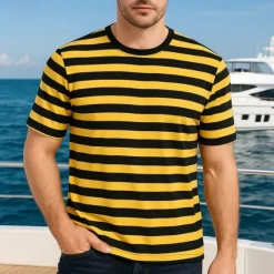 Outlet OUKU Men's T Shirt Tee Short Sleeve Shirt Tee Top Short Sleeve Crew Neck Spring & Summer Striped Fashion Designer Basic Vacation Street Going out Black Yellow Red Top Tee for Men