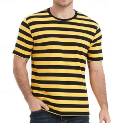 Outlet OUKU Men's T Shirt Tee Short Sleeve Shirt Tee Top Short Sleeve Crew Neck Spring & Summer Striped Fashion Designer Basic Vacation Street Going out Black Yellow Red Top Tee for Men