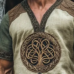 Sale OUKU Men's T Shirt Tee Short Sleeve Shirt Tee Top Short Sleeve V Neck Summer Tree Viking Bohemia Vintage Casual Ethnic Splice Vacation Street Casual Daily Top Tee for Men Green