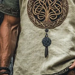Sale OUKU Men's T Shirt Tee Short Sleeve Shirt Tee Top Short Sleeve V Neck Summer Tree Viking Bohemia Vintage Casual Ethnic Splice Vacation Street Casual Daily Top Tee for Men Green