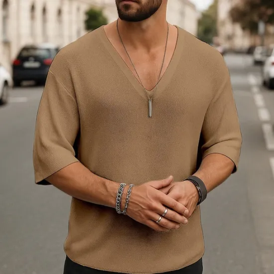 Hot OUKU Men's T Shirt Tee Short Sleeve Shirt Tee Top Short Sleeve V Neck Summer Plain Fashion Designer Basic Classic Vacation Street Going out Black White Brown Top Tee for Men