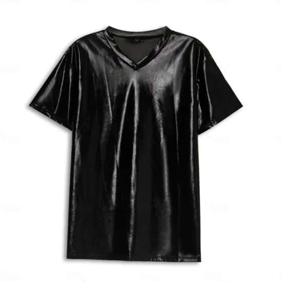 Best OUKU Men's T Shirt Tee Short Sleeve V Neck Summer Plain Exaggerated Designer Wedding Party Cocktail Attire Silver Black Gold Top Tee for Men