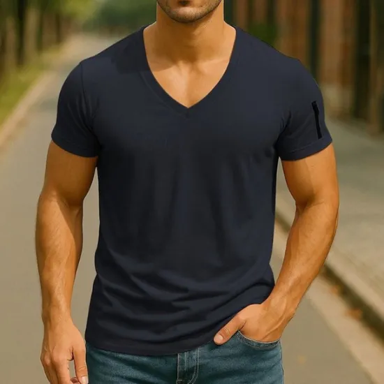 Sale OUKU Men's T Shirt Tee Short Sleeve Shirt Tee Top Short Sleeve V Neck Summer Plain Fashion Designer Basic Zipper Vacation Street Going out Black White Pink Top Tee for Men
