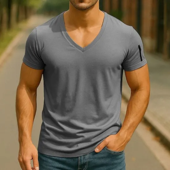 Sale OUKU Men's T Shirt Tee Short Sleeve Shirt Tee Top Short Sleeve V Neck Summer Plain Fashion Designer Basic Zipper Vacation Street Going out Black White Pink Top Tee for Men