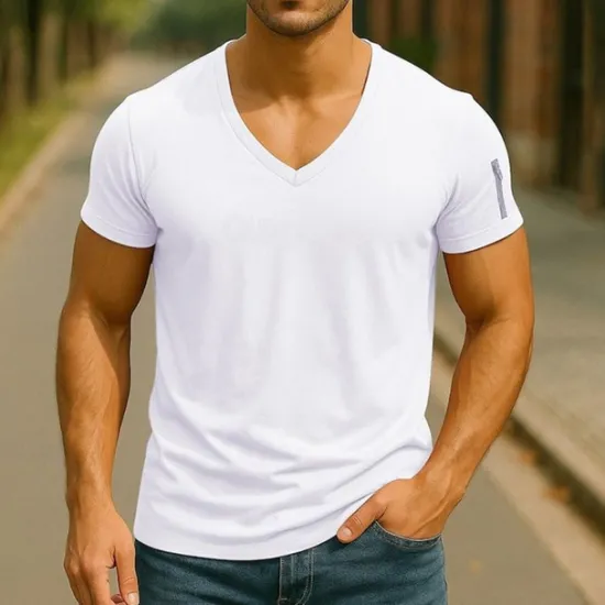 Sale OUKU Men's T Shirt Tee Short Sleeve Shirt Tee Top Short Sleeve V Neck Summer Plain Fashion Designer Basic Zipper Vacation Street Going out Black White Pink Top Tee for Men