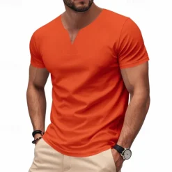 Clearance OUKU Men's T Shirt Tee Short Sleeve Shirt Tee Top Short Sleeve V Neck Summer Plain Fashion Designer Basic Classic Vacation Street Going out Black White Orange Top Tee for Men