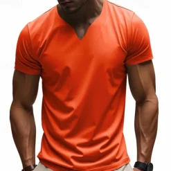 Clearance OUKU Men's T Shirt Tee Short Sleeve Shirt Tee Top Short Sleeve V Neck Summer Plain Fashion Designer Basic Classic Vacation Street Going out Black White Orange Top Tee for Men