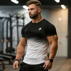 Outlet OUKU Men's T shirt Tee Sports T-Shirt Crew Neck Short Sleeve Sports & Outdoor Vacation Casual Daily Gym Quick dry Breathable Gradient Black / White White Activewear Fashion Basic