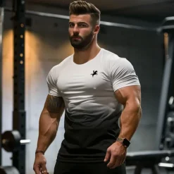 Outlet OUKU Men's T shirt Tee Sports T-Shirt Crew Neck Short Sleeve Sports & Outdoor Vacation Casual Daily Gym Quick dry Breathable Gradient Black / White White Activewear Fashion Basic