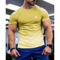 New OUKU Men's T shirt Tee Sports T-Shirt Crew Neck Short Sleeve Sports & Outdoor Vacation Casual Daily Gym Quick dry Breathable Gradient Yellow Red Activewear Fashion Basic